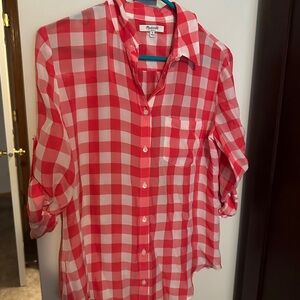 Coral and White Gingham Button-Up Shirt Madewell Size S